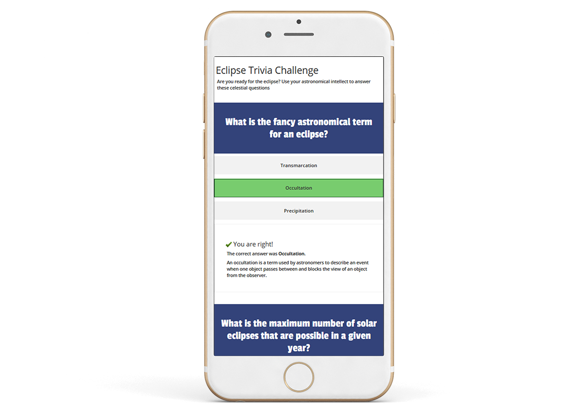 A screengrab of a quiz app