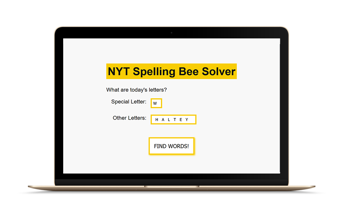 A screengrab for an app that solves the NYT spelling bee game.